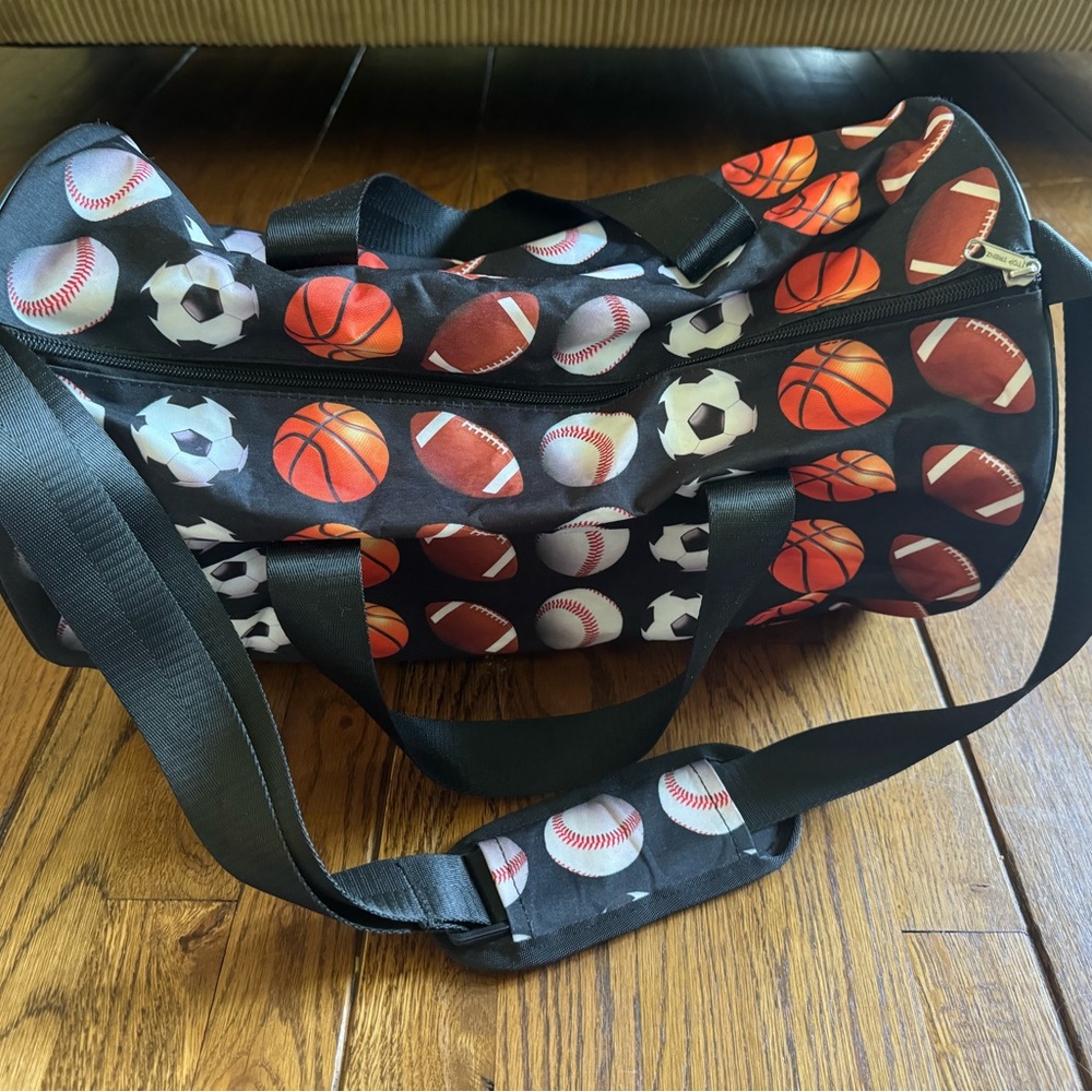 Sports-Themed Black Duffel Bag